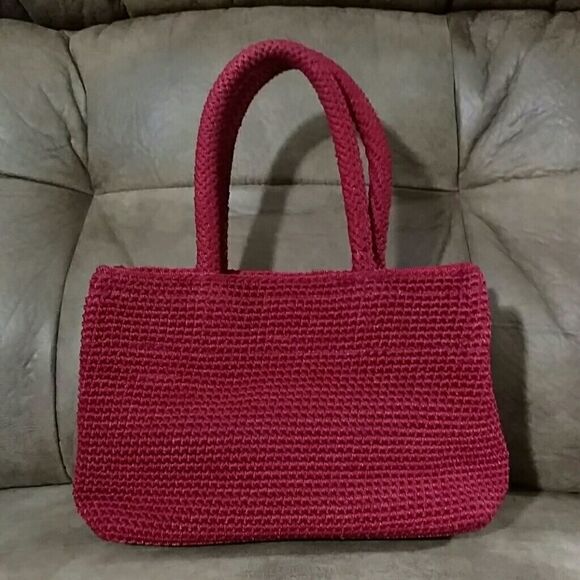 SAK Red Woven Satchel Bag Red Nylon Fob and Key Clasp - Picture 4 of 9